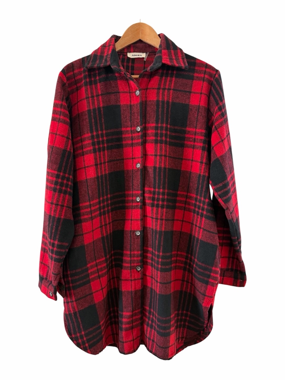 Adora Red and Black Plaid Button-Up Shirt size Medium